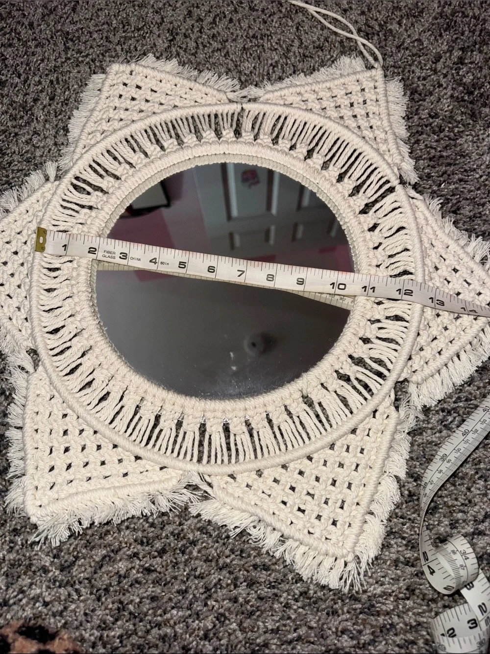 Handcrafted Cream Macramé Round Wall Mirror - Boho Accent